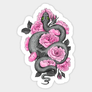 Snake and pink roses Sticker